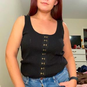 Maurice’s tank —new with tags— ribbed black tank with metal clasps - size Large
